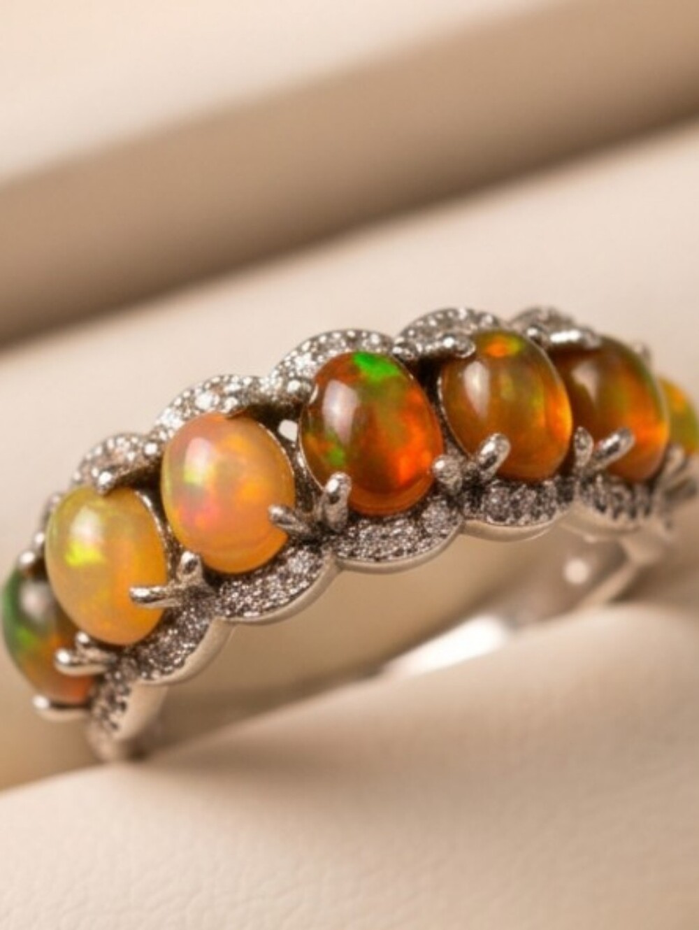 Multi Stone Genuine Ethiopian Opal And CZ Ring